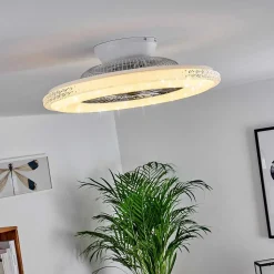 Ventilateur De Plafond Piacenza Led Chrome, Blanc, 1 Lumiere, Telecommandes