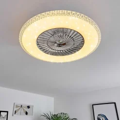 Ventilateur De Plafond Piacenza Led Chrome, Blanc, 1 Lumiere, Telecommandes