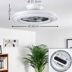 Ventilateur De Plafond Piacenza Led Chrome, Blanc, 1 Lumiere, Telecommandes