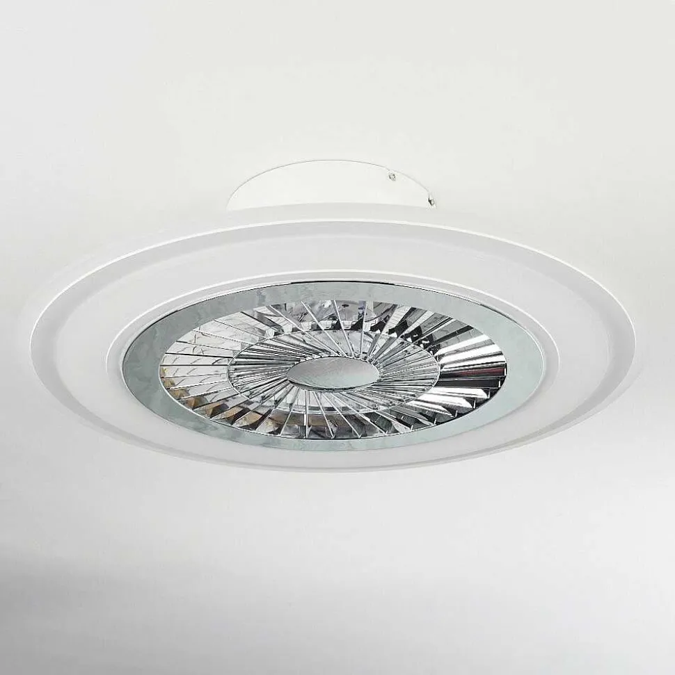 Ventilateur De Plafond Terradura Led Chrome, Blanc, 1 Lumiere, Telecommandes