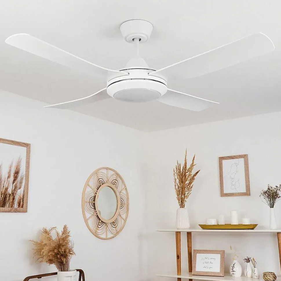 Ventilateur De Plafond Tjerne Led Blanc, 1 Lumiere, Telecommandes