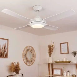 Ventilateur De Plafond Tjerne Led Blanc, 1 Lumiere, Telecommandes