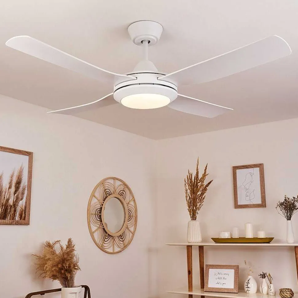 Ventilateur De Plafond Tjerne Led Blanc, 1 Lumiere, Telecommandes