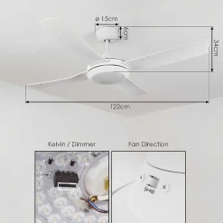 Ventilateur De Plafond Tjerne Led Blanc, 1 Lumiere, Telecommandes