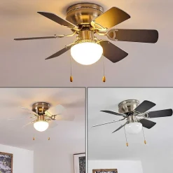 Ventilateur De Plafond Trillo Gris, Nickel Mat, Blanc, 1 Lumiere