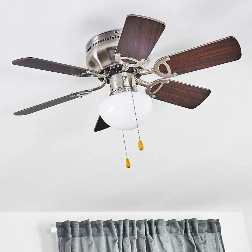 Ventilateur De Plafond Trillo Gris, Bois Clair, Nickel Mat, 1 Lumiere