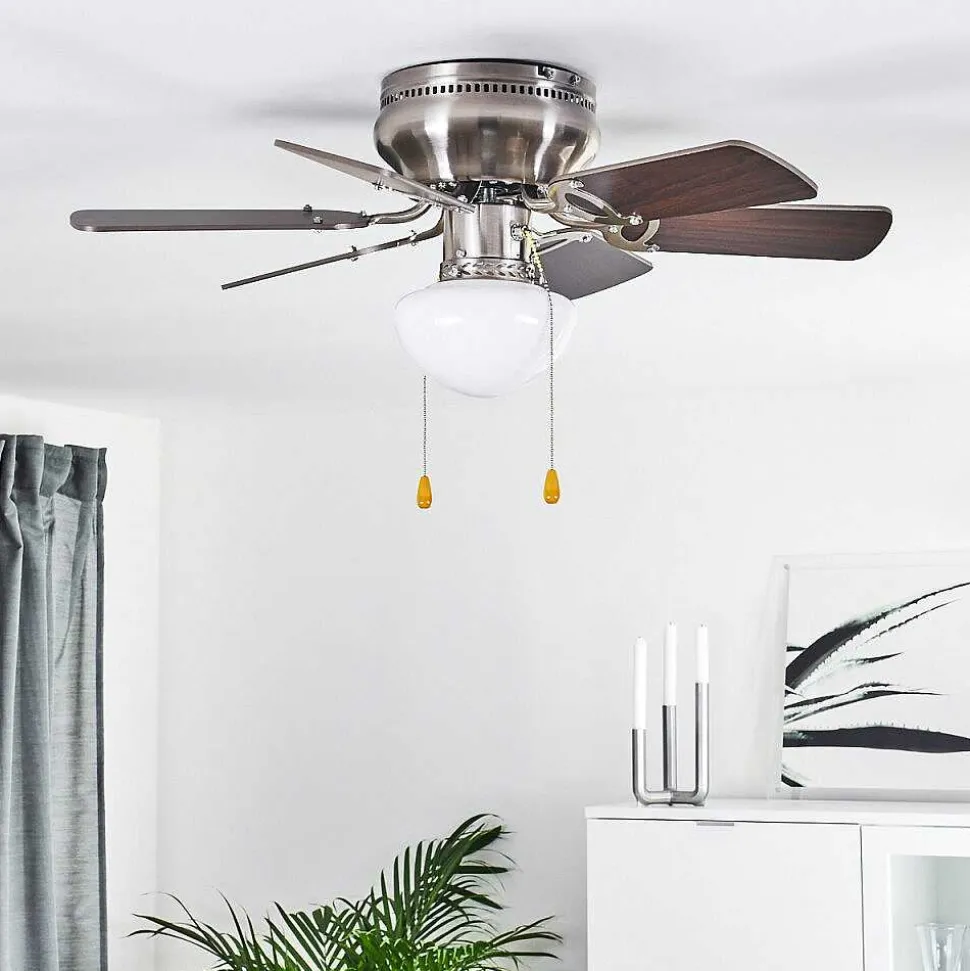 Ventilateur De Plafond Trillo Gris, Bois Clair, Nickel Mat, 1 Lumiere