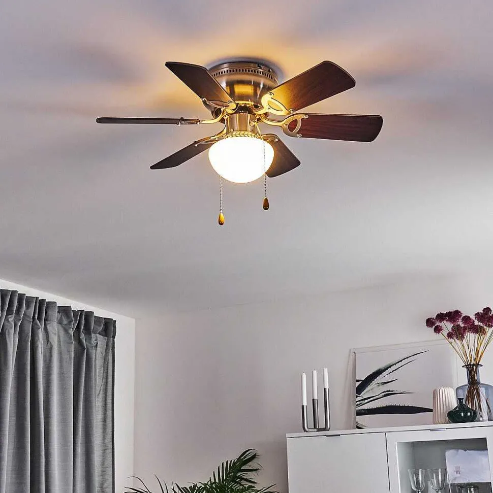 Ventilateur De Plafond Trillo Gris, Bois Clair, Nickel Mat, 1 Lumiere