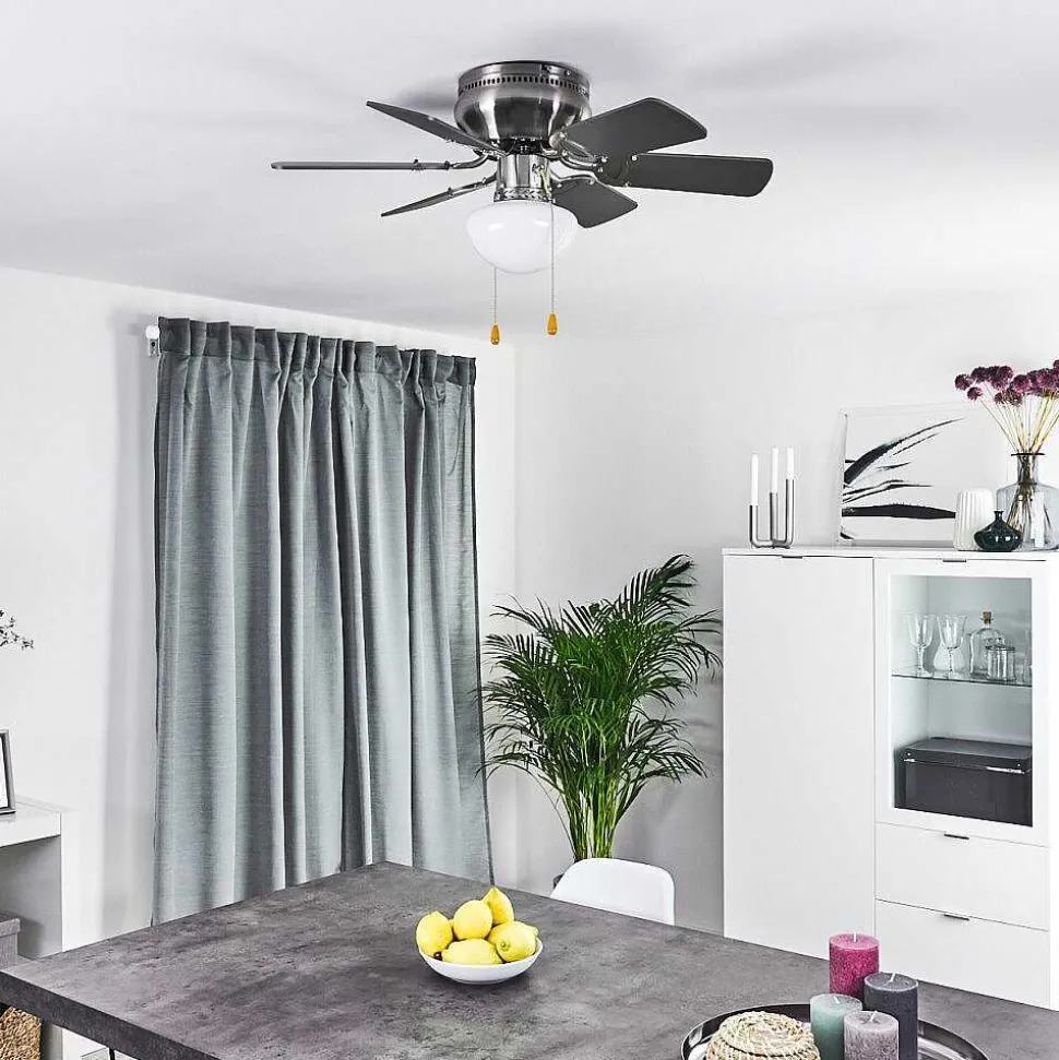 Ventilateur De Plafond Trillo Gris, Bois Clair, Nickel Mat, 1 Lumiere