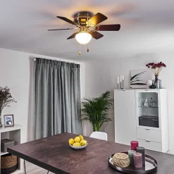 Ventilateur De Plafond Trillo Gris, Bois Clair, Nickel Mat, 1 Lumiere