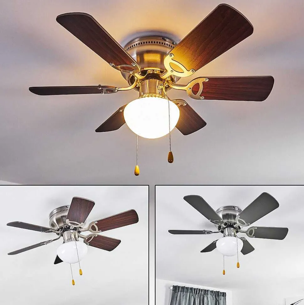 Ventilateur De Plafond Trillo Gris, Bois Clair, Nickel Mat, 1 Lumiere