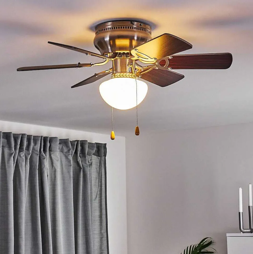 Ventilateur De Plafond Trillo Gris, Bois Clair, Nickel Mat, 1 Lumiere