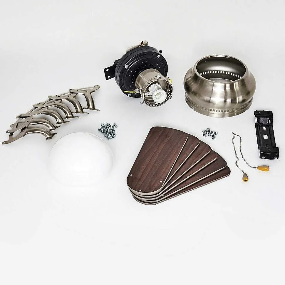 Ventilateur De Plafond Trillo Gris, Bois Clair, Nickel Mat, 1 Lumiere