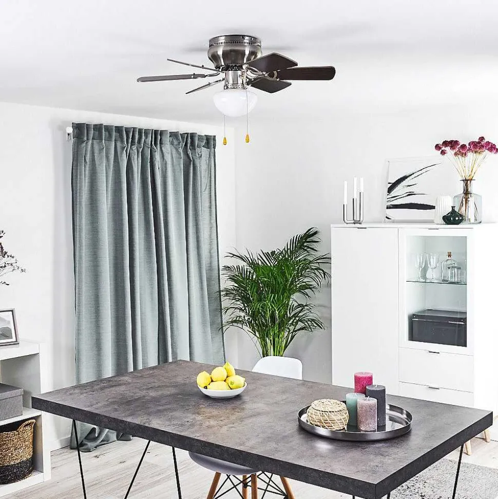 Ventilateur De Plafond Trillo Gris, Bois Clair, Nickel Mat, 1 Lumiere