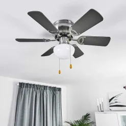 Ventilateur De Plafond Trillo Gris, Bois Clair, Nickel Mat, 1 Lumiere