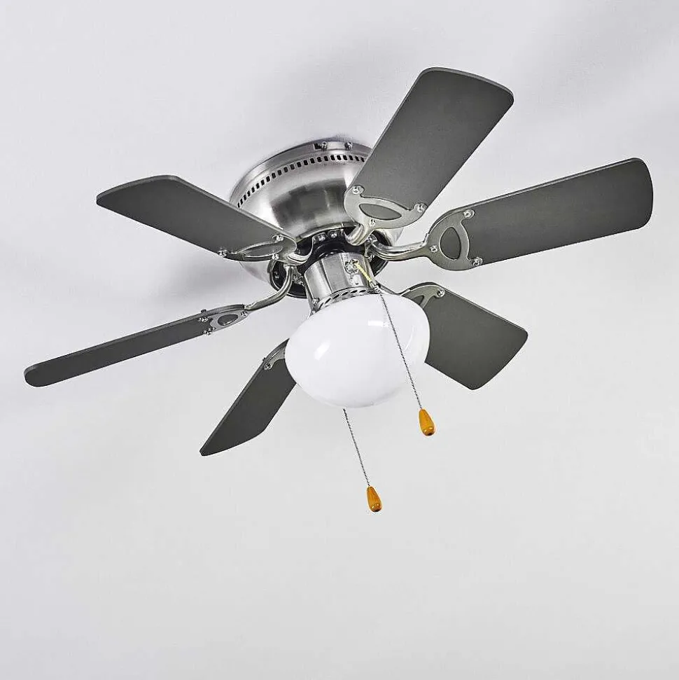 Ventilateur De Plafond Trillo Gris, Bois Clair, Nickel Mat, 1 Lumiere