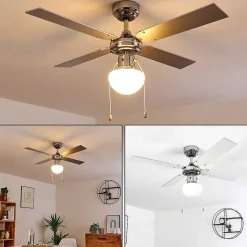 Ventilateur De Plafond Valletta Chrome, Argente, Blanc, 1 Lumiere