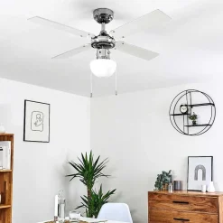 Ventilateur De Plafond Valletta Chrome, Argente, Blanc, 1 Lumiere