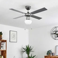 Ventilateur De Plafond Valletta Chrome, Argente, Blanc, 1 Lumiere