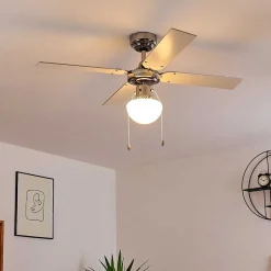 Ventilateur De Plafond Valletta Chrome, Argente, Blanc, 1 Lumiere