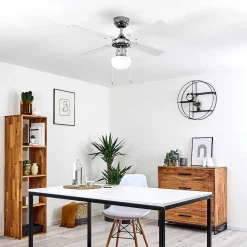 Ventilateur De Plafond Valletta Chrome, Argente, Blanc, 1 Lumiere