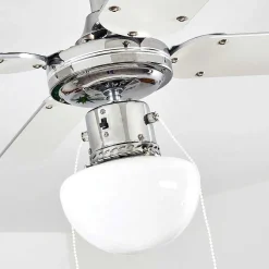 Ventilateur De Plafond Valletta Chrome, Argente, Blanc, 1 Lumiere