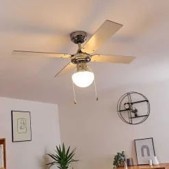 Ventilateur De Plafond Valletta Chrome, Argente, Blanc, 1 Lumiere