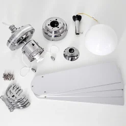 Ventilateur De Plafond Valletta Chrome, Argente, Blanc, 1 Lumiere