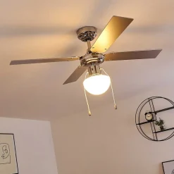 Ventilateur De Plafond Valletta Chrome, Argente, Blanc, 1 Lumiere