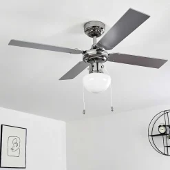 Ventilateur De Plafond Valletta Chrome, Argente, Blanc, 1 Lumiere