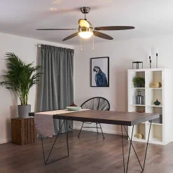 Ventilateur De Plafond Valeria Chrome, Bois Clair, Nickel Mat, 1 Lumiere