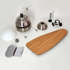 Ventilateur De Plafond Valeria Chrome, Bois Clair, Nickel Mat, 1 Lumiere