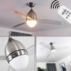 Ventilateur De Plafond Varazze Nickel Mat, Transparent, 1 Lumiere, Telecommandes