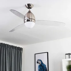 Ventilateur De Plafond Varazze Nickel Mat, Transparent, 1 Lumiere, Telecommandes