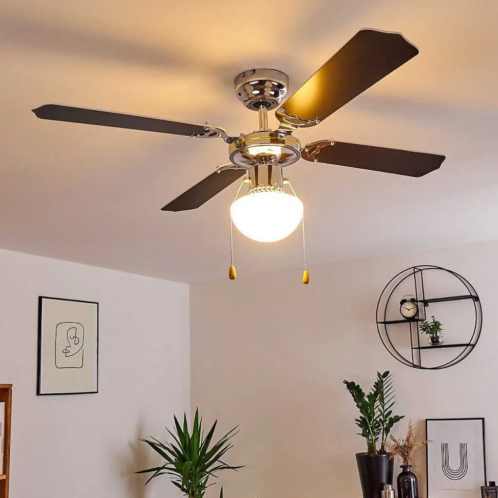 Ventilateur De Plafond Valletta Chrome, Noir, Blanc, 1 Lumiere