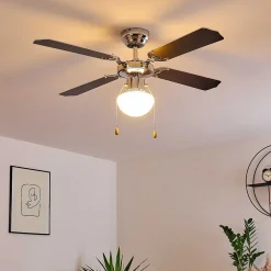 Ventilateur De Plafond Valletta Chrome, Noir, Blanc, 1 Lumiere