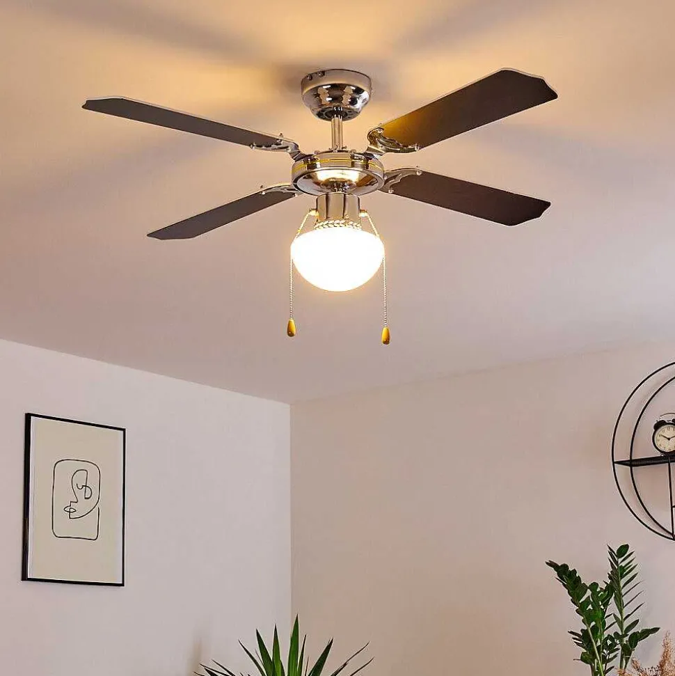 Ventilateur De Plafond Valletta Chrome, Noir, Blanc, 1 Lumiere