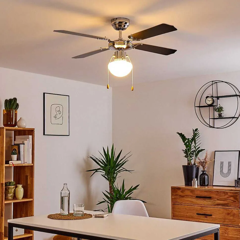 Ventilateur De Plafond Valletta Chrome, Noir, Blanc, 1 Lumiere