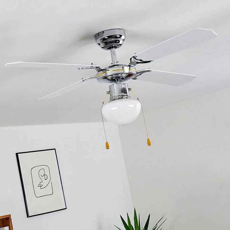 Ventilateur De Plafond Valletta Chrome, Noir, Blanc, 1 Lumiere