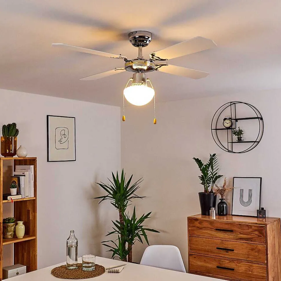 Ventilateur De Plafond Valletta Chrome, Noir, Blanc, 1 Lumiere