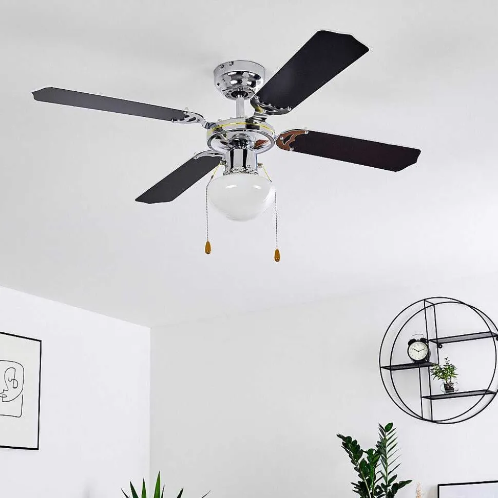 Ventilateur De Plafond Valletta Chrome, Noir, Blanc, 1 Lumiere