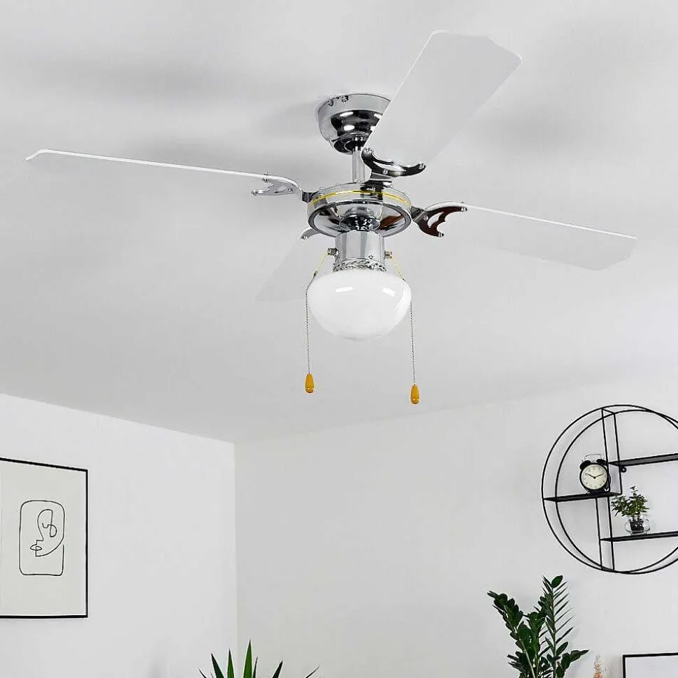 Ventilateur De Plafond Valletta Chrome, Noir, Blanc, 1 Lumiere