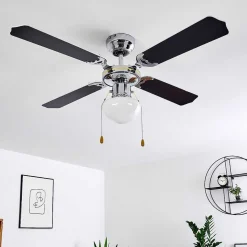 Ventilateur De Plafond Valletta Chrome, Noir, Blanc, 1 Lumiere