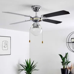 Ventilateur De Plafond Valletta Chrome, Noir, Blanc, 1 Lumiere