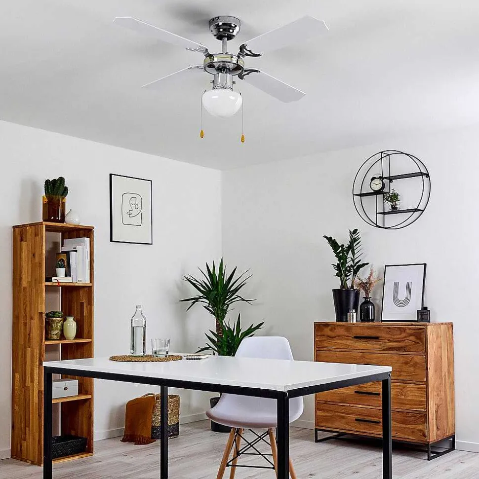 Ventilateur De Plafond Valletta Chrome, Noir, Blanc, 1 Lumiere