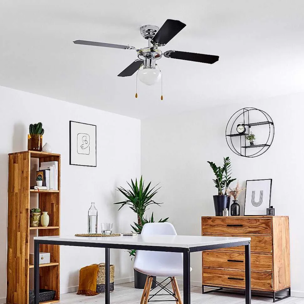 Ventilateur De Plafond Valletta Chrome, Noir, Blanc, 1 Lumiere