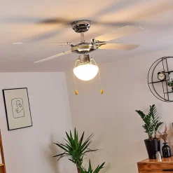 Ventilateur De Plafond Valletta Chrome, Noir, Blanc, 1 Lumiere