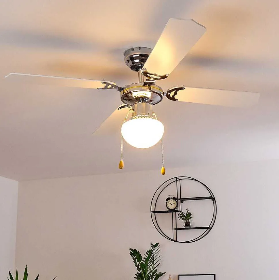 Ventilateur De Plafond Valletta Chrome, Noir, Blanc, 1 Lumiere