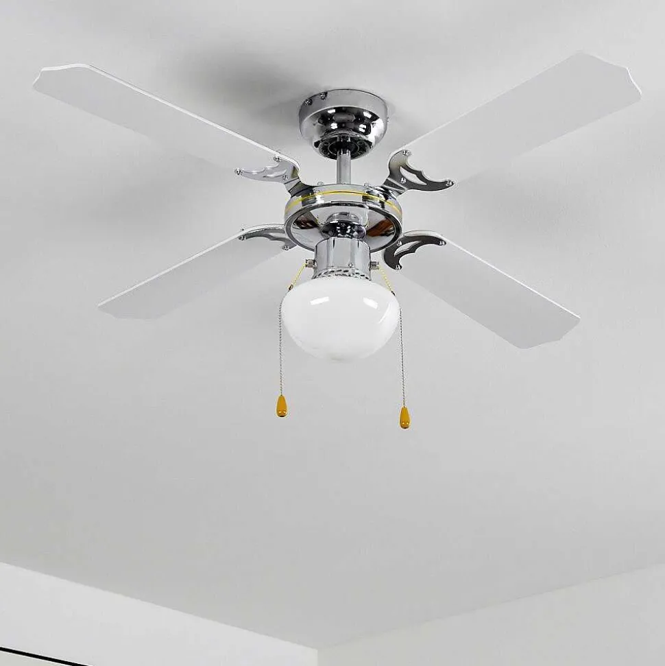 Ventilateur De Plafond Valletta Chrome, Noir, Blanc, 1 Lumiere