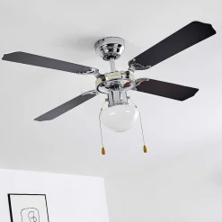 Ventilateur De Plafond Valletta Chrome, Noir, Blanc, 1 Lumiere